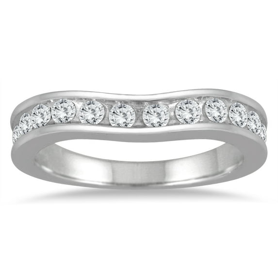 SZUL Women's 1 Carat TW Diamond Channel Set Curved Band in 14K White Gold (J-K-L Color, I2-I3 Clarity)