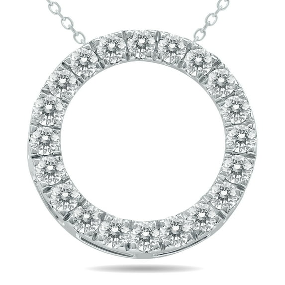 SZUL Women's 1 Carat TW Diamond Circle Pendant in 10K White Gold