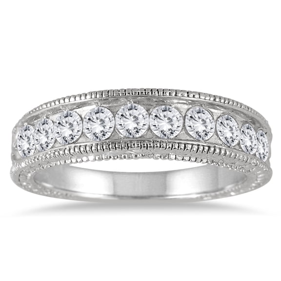 SZUL Women's 1 Carat TW Diamond Engraved Antique Ring in 14K White Gold  (J-K-L Color, I2-I3 Clarity)