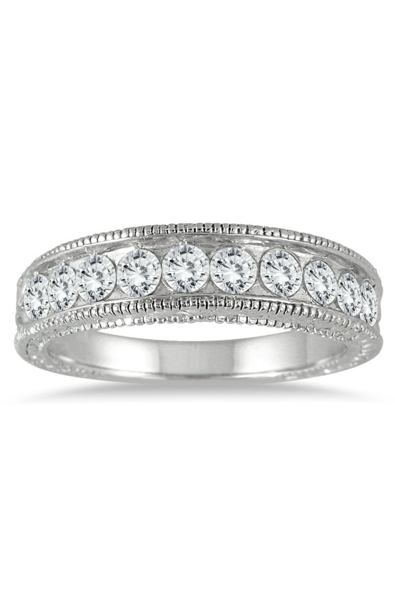 Women's 1 Carat TW Diamond Engraved Antique Ring in 14K White Gold (J-K-L Color, I2-I3 Clarity)