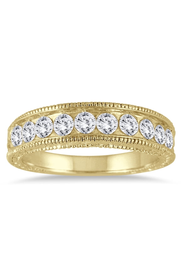 Women's 1 Carat TW Diamond Engraved Antique Ring in 14K Yellow Gold (J-K-L Color, I2-I3 Clarity)
