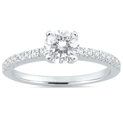 SZUL Women's 1 Carat TW Diamond Fishtail Pave Ring in 14K White Gold (J-K-L Color, I2-I3 Clarity)