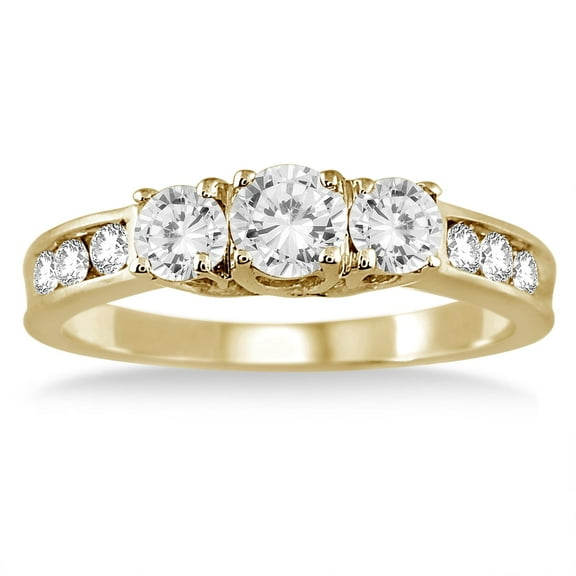 SZUL Women's 1 Carat TW Diamond Three Stone Ring in 10K Yellow Gold (J-K-L Color, I2-I3 Clarity)