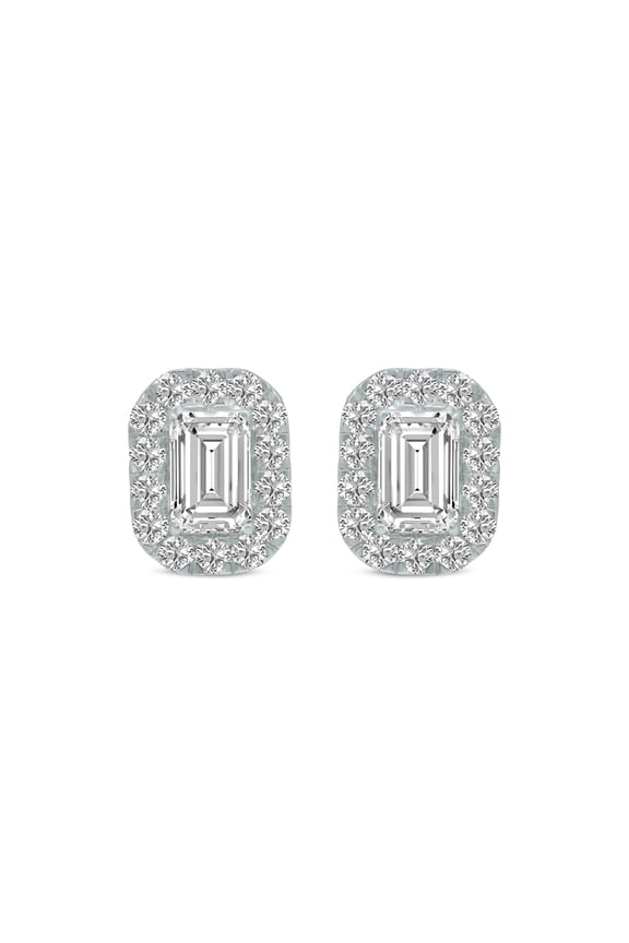Women's 1 Carat TW Emerald Cut Lab Grown Diamond Halo Earrings in 14K White Gold
