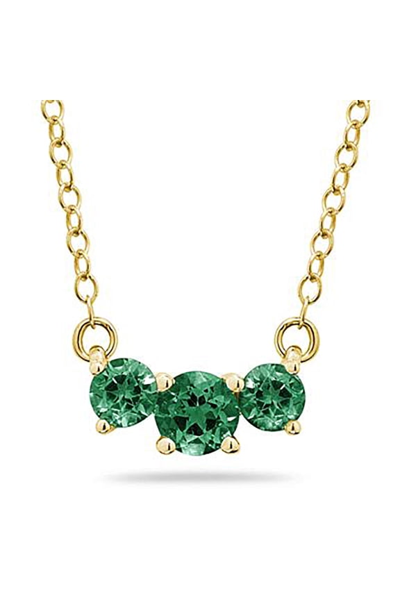 Women's 1 Carat TW Emerald Three Stone Pendant Necklace 14K Yellow Gold