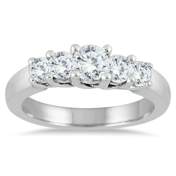 SZUL Women's 1 Carat TW Five Stone Diamond Wedding Band in 10K White Gold (J-K-L Color, I2-I3 Clarity)