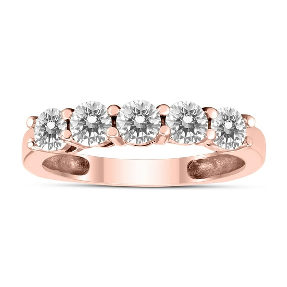 SZUL Women's 1 Carat TW Five Stone Diamond Wedding Band in 14K Rose Gold  (J-K-L Color, I2-I3 Clarity)