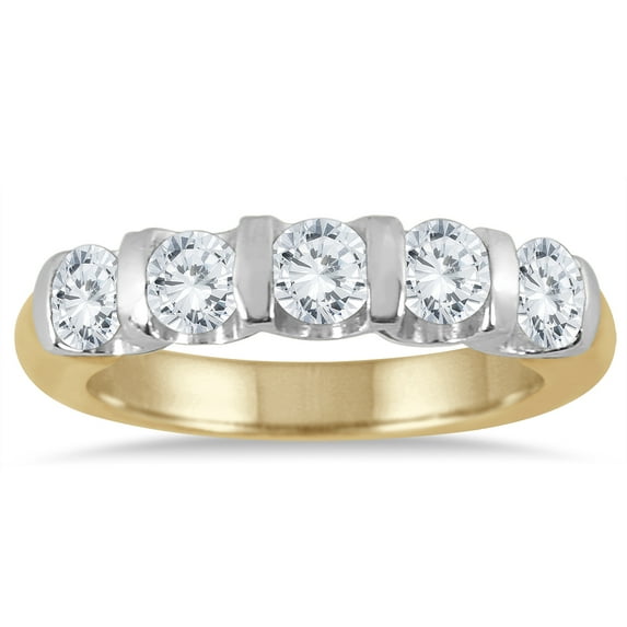 SZUL Women's 1 Carat TW Five Stone Diamond Wedding Band in 14K Two Tone Gold (J-K-L Color, I2-I3 Clarity)