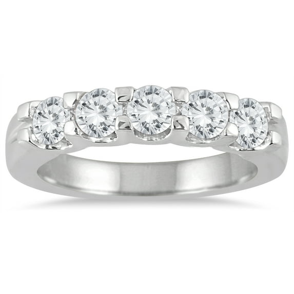 SZUL Women's 1 Carat TW Five Stone Diamond Wedding Band in 14K White Gold (J-K-L Color, I2-I3 Clarity)