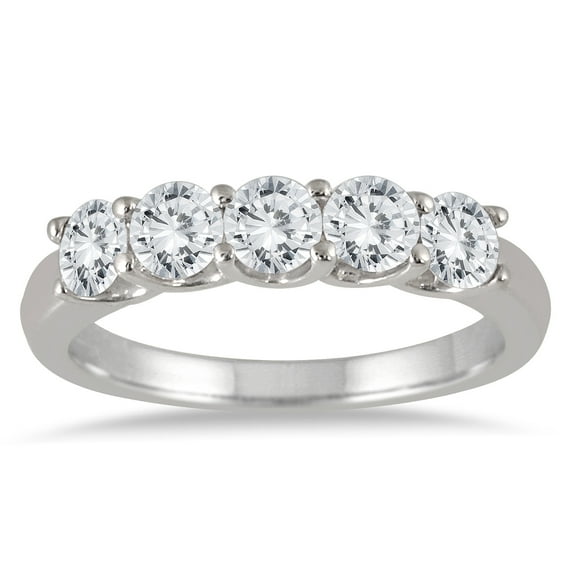 SZUL Women's 1 Carat TW Five Stone Diamond Wedding Band in 14K White Gold (J-K-L Color, I2-I3 Clarity)