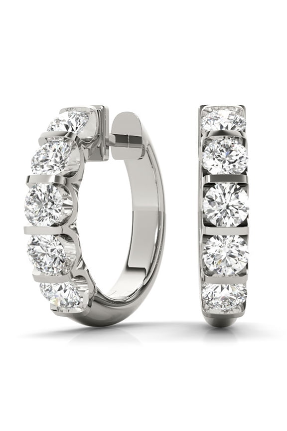 Women's 1 Carat TW Natural Channel Set Diamond Hoop Earrings in 14K White Gold