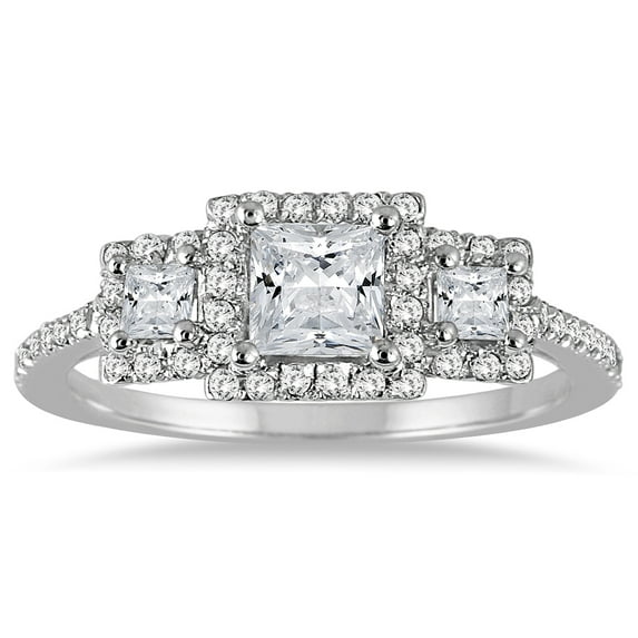 SZUL Women's 1 Carat TW Princess Diamond Three Stone Ring in 14K White Gold (J-K-L Color, I2-I3 Clarity)