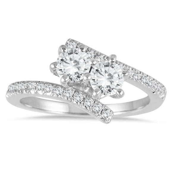 SZUL Women's 1 Carat TW Two Stone Diamond Ring in 10K White Gold (J-K-L Color, I2-I3 Clarity)