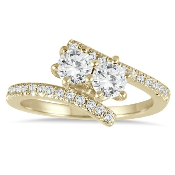 SZUL Women's 1 Carat TW Two Stone Diamond Ring in 10K Yellow Gold (K-L Color, I2-I3 Clarity)