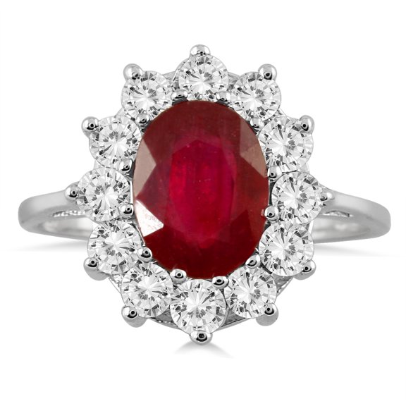 SZUL Women's 1 carat Diamond and Ruby Ring in 14K White Gold