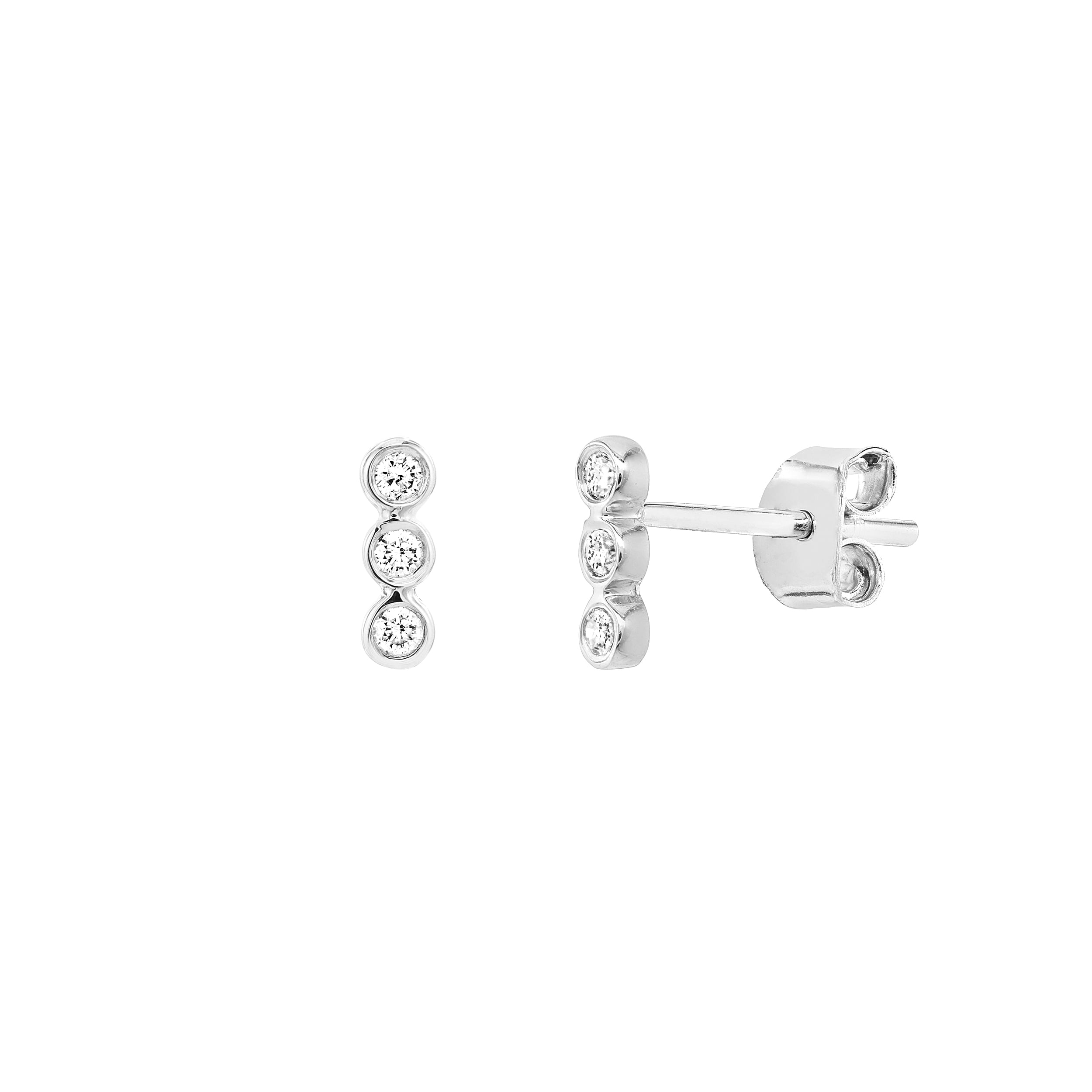 SZUL JEWELRY SZUL Women's 14K Solid White Gold and 1/15 CTW Natural Diamond Trio Stud Earrings