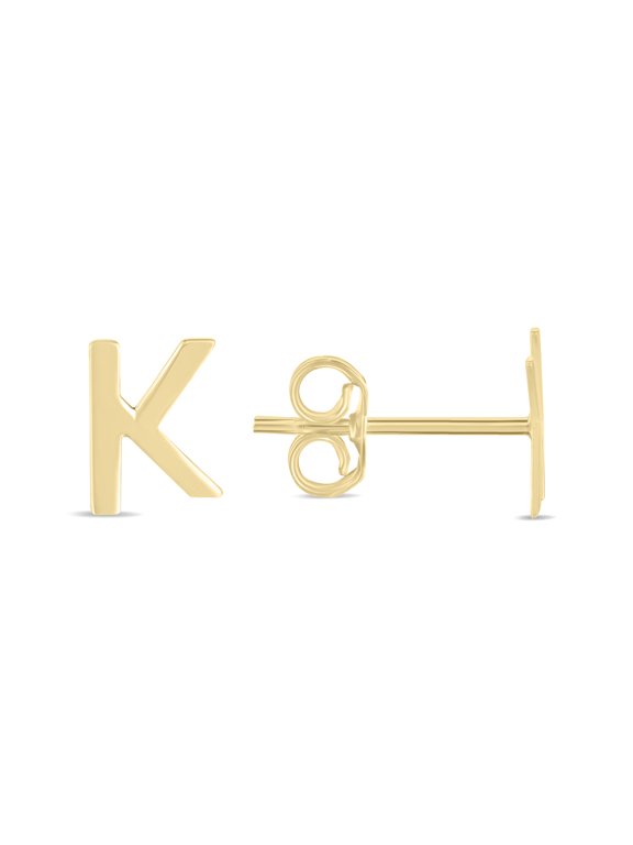 Women's 14K Solid Yellow Gold Initial K Stud Earrings
