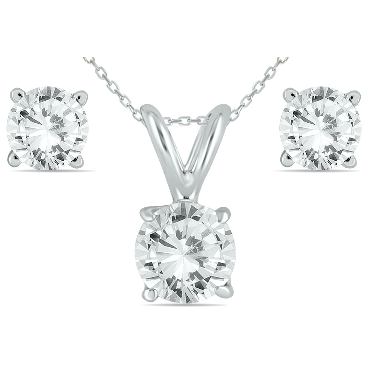 SZUL Women's 14K White Gold 1 Carat TW Diamond Pendant and Earring Matching Set (J-K-L Color, I2-I3 Clarity)