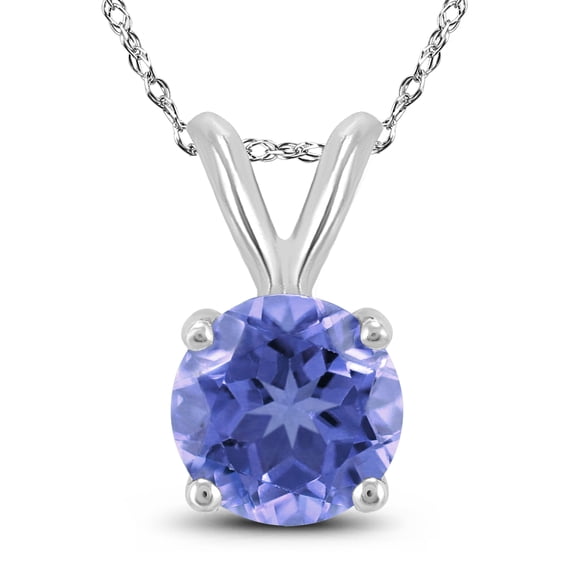 SZUL Women's 14K White Gold 4MM Round Tanzanite Pendant