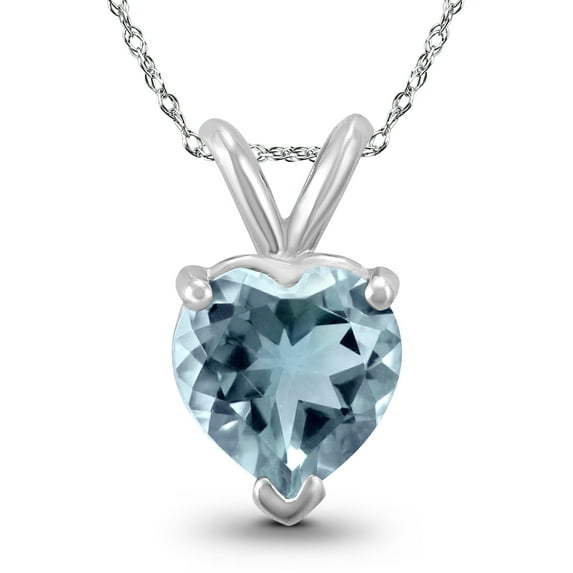SZUL Women's 14K White Gold 5MM Heart Aquamarine Pendant