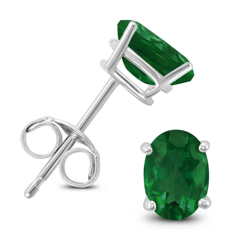 SZUL Women s 14K White Gold 5x3MM Oval Emerald Earrings