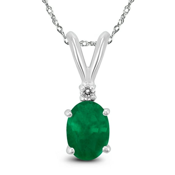 SZUL Women's 14K White Gold 5x3MM Oval Emerald and Diamond Pendant