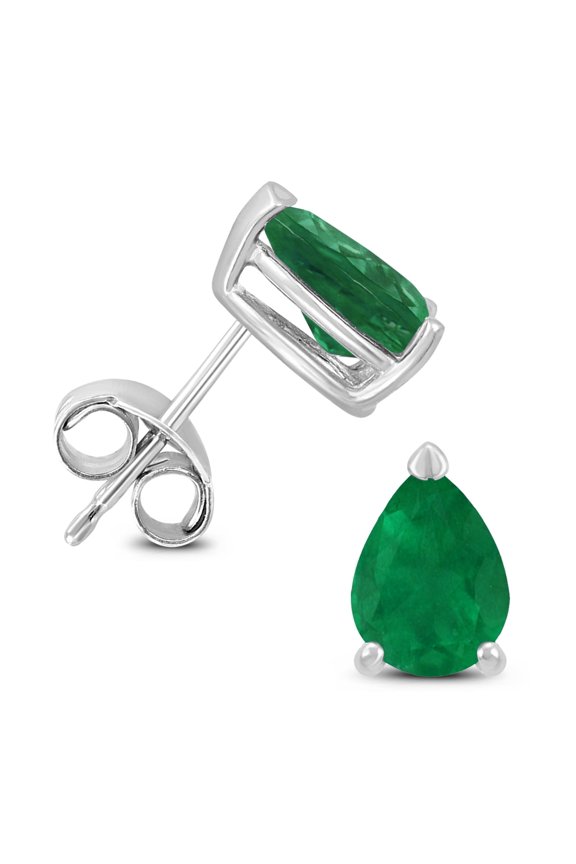 Women's 14K White Gold 5x3MM Pear Emerald Earrings