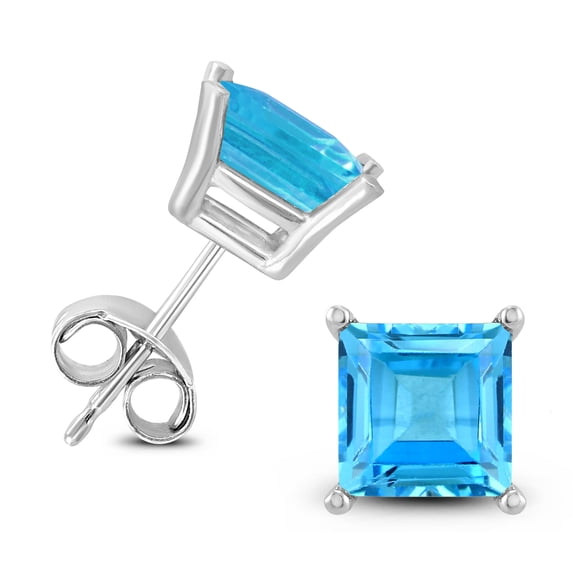 SZUL Women's 14K White Gold 6MM Square Blue Topaz Earrings