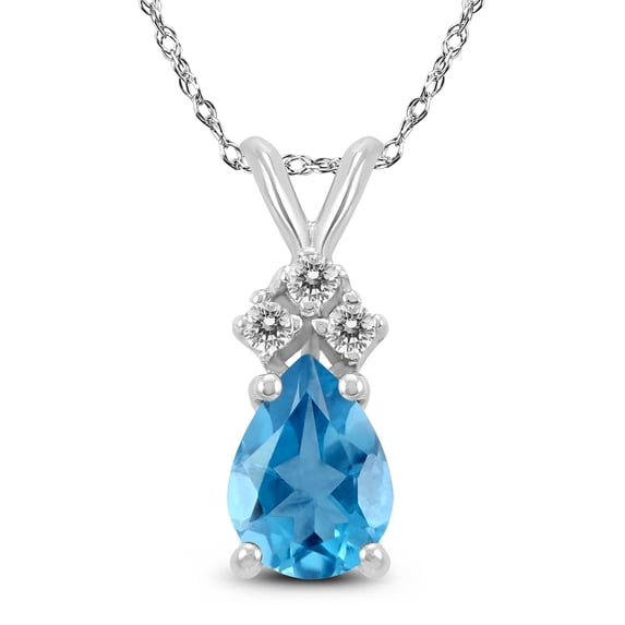 SZUL Women's 14K White Gold 7x5MM Pear Blue Topaz and Diamond Pendant