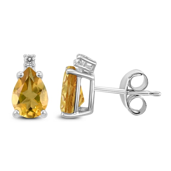 SZUL Women's 14K White Gold 7x5MM Pear Citrine and Diamond Earrings