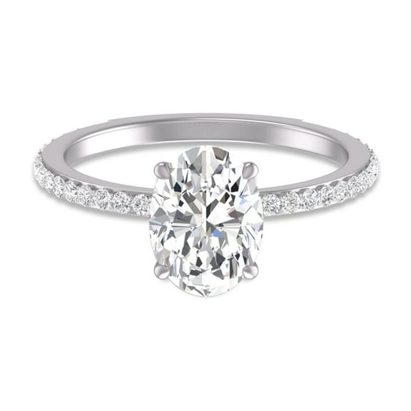 SZUL Women's 14K White Gold Hidden Halo Cleo Ring with IGI Certified 2.50 Carat Center Oval Shape Lab-Grown Diamond