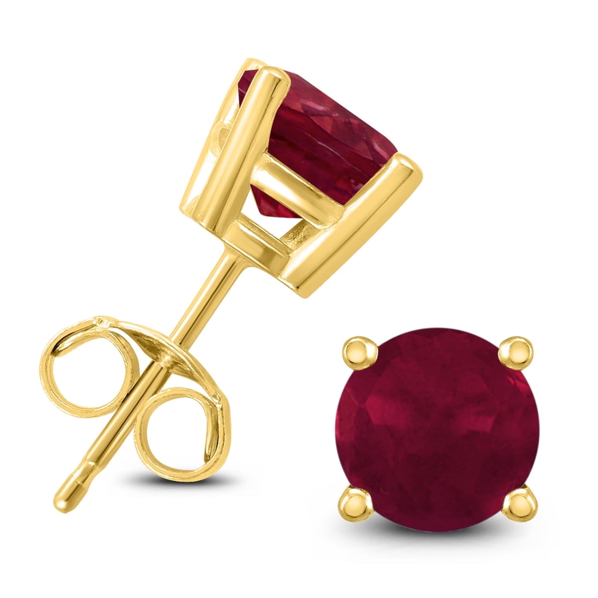 SZUL Women's 14K Yellow Gold 4MM Round Ruby Earrings