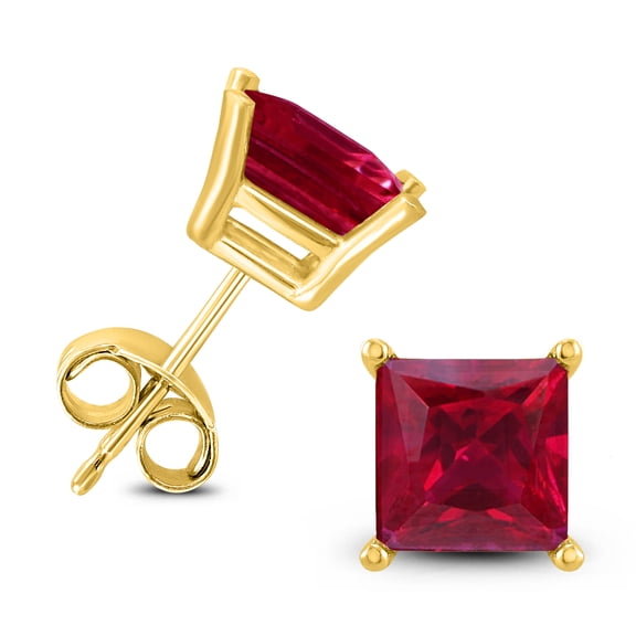 SZUL Women's 14K Yellow Gold 4MM Square Ruby Earrings