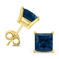 thumbnail image 1 of SZUL Women's 14K Yellow Gold 4MM Square Sapphire Earrings, 1 of 2