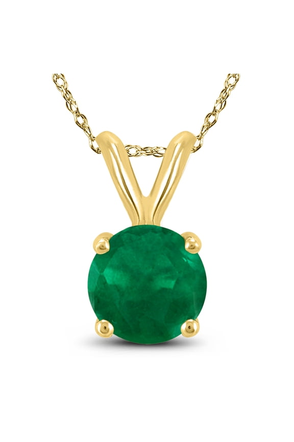 Women's 14K Yellow Gold 5MM Round Emerald Pendant