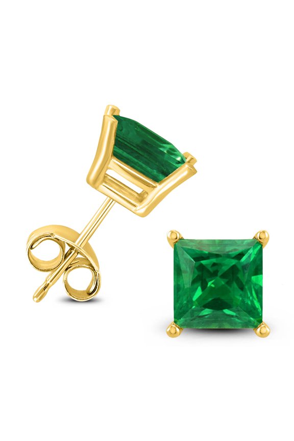 Women's 14K Yellow Gold 5MM Square Emerald Earrings