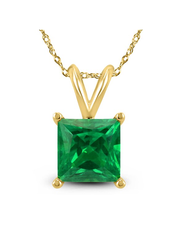 Women's 14K Yellow Gold 5MM Square Emerald Pendant