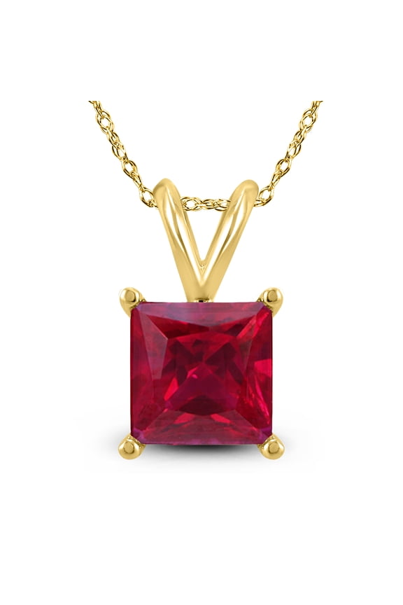 Women's 14K Yellow Gold 5MM Square Ruby Pendant