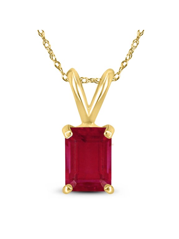 Women's 14K Yellow Gold 5x3MM Emerald Shaped Ruby Pendant