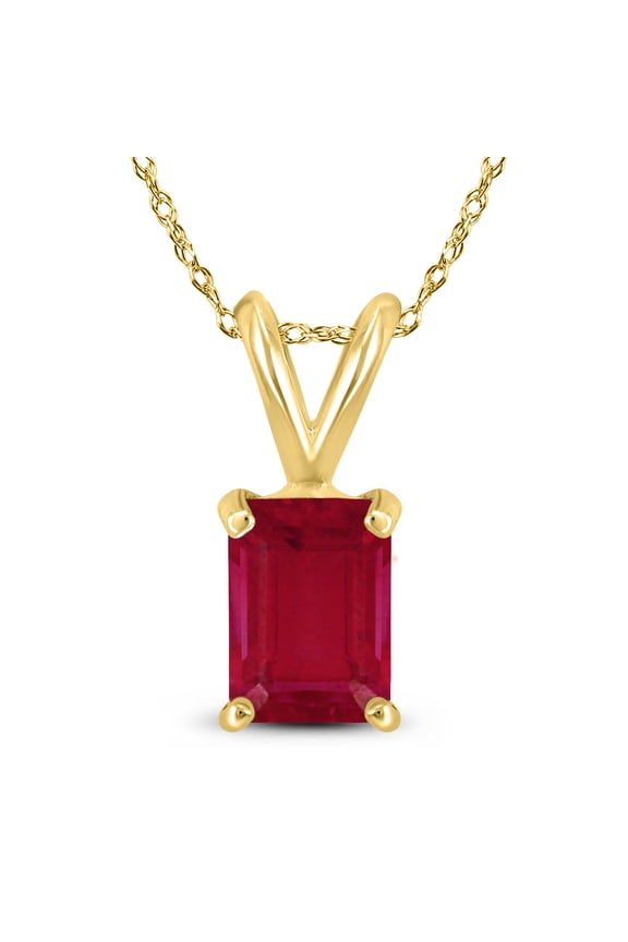 Women's 14K Yellow Gold 5x3MM Emerald Shaped Ruby Pendant