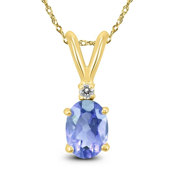 SZUL Women's 14K Yellow Gold 5x3MM Oval Tanzanite and Diamond Pendant