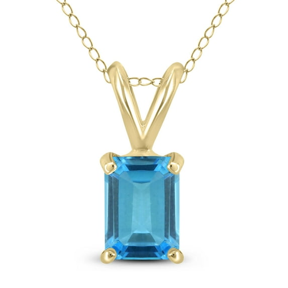 SZUL Women's 14K Yellow Gold 6x4MM Emerald Shaped Blue Topaz Pendant