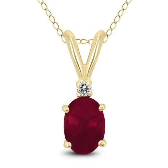SZUL Women's 14K Yellow Gold 6x4MM Oval Ruby and Diamond Pendant