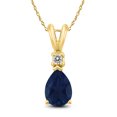 thumbnail image 1 of SZUL Women's 14K Yellow Gold 6x4MM Pear Sapphire and Diamond Pendant, 1 of 5