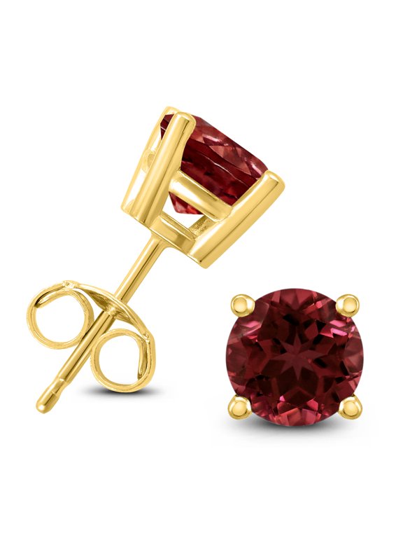 Women's 14K Yellow Gold 7MM Round Garnet Earrings