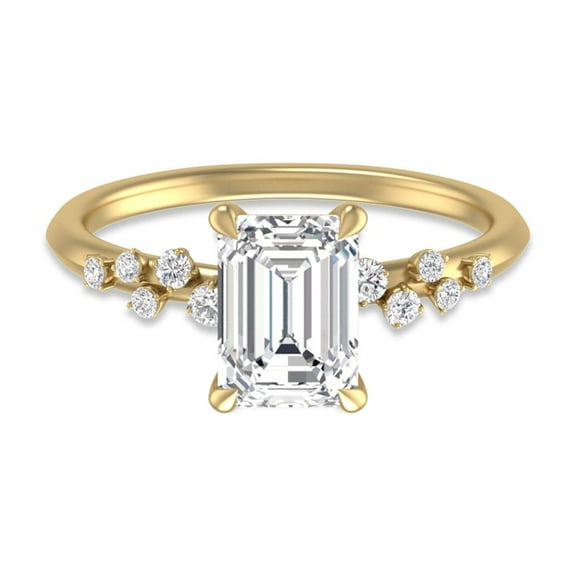 SZUL Women's 14K Yellow Gold Diamond Aria Ring with IGI Certified 2.50 Carat Emerald Cut Lab-Grown Diamond