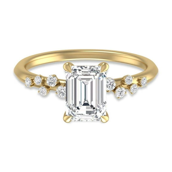 SZUL Women's 14K Yellow Gold Diamond Aria Ring with IGI Certified 2 Carat Emerald Cut Lab-Grown Diamond