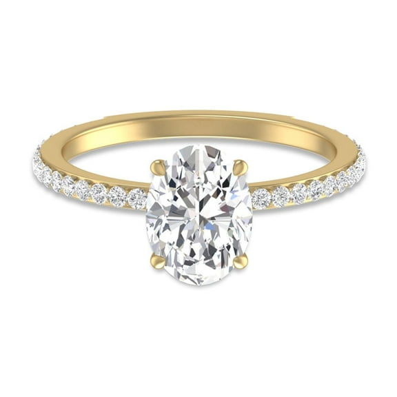 SZUL Women's 14K Yellow Gold Hidden Halo Cleo Ring with IGI Certified 2 Carat Center Oval Shape Lab-Grown Diamond