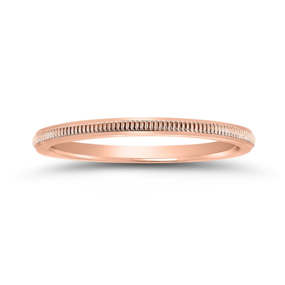 SZUL Women's 1MM Thin Hand-Squeezed Milgrain Wedding Band in 14K Rose Gold