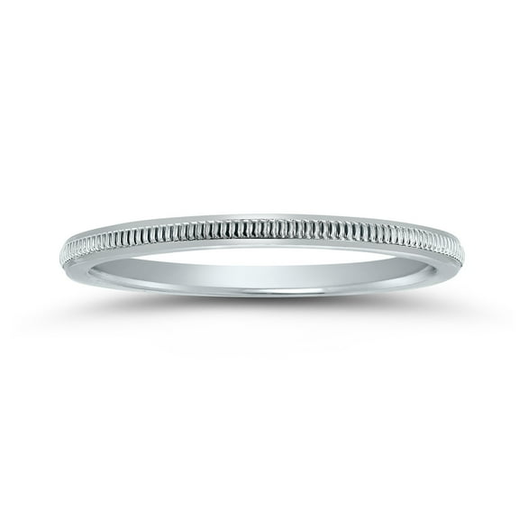 SZUL Women's 1MM Thin Hand-Squeezed Milgrain Wedding Band in 14K White Gold